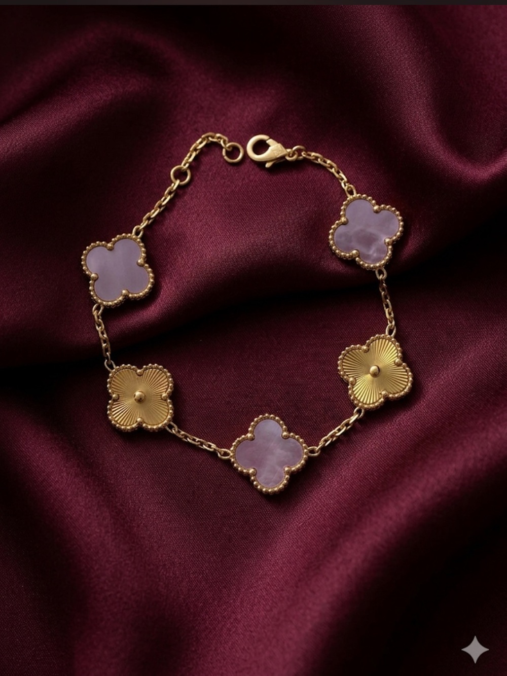 Fashion Jewelry Gold Clover Bracelet with Lavender Accents